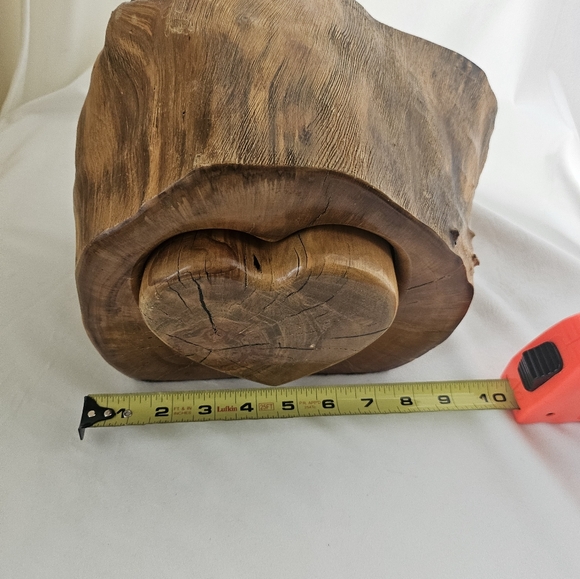 Large Vintage Handcrafted Wood Puzzle Heart Jewelry Box Folk Art Rustic Carved - Picture 4 of 15